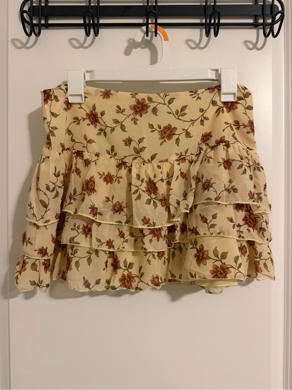 Emerson Lang Floral Mini Skirt in Cream with Rust Blooms